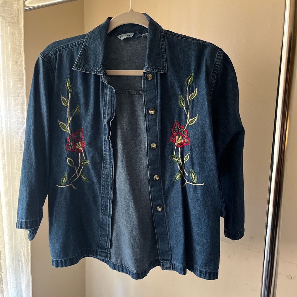 Denim Embroidered Button-Up